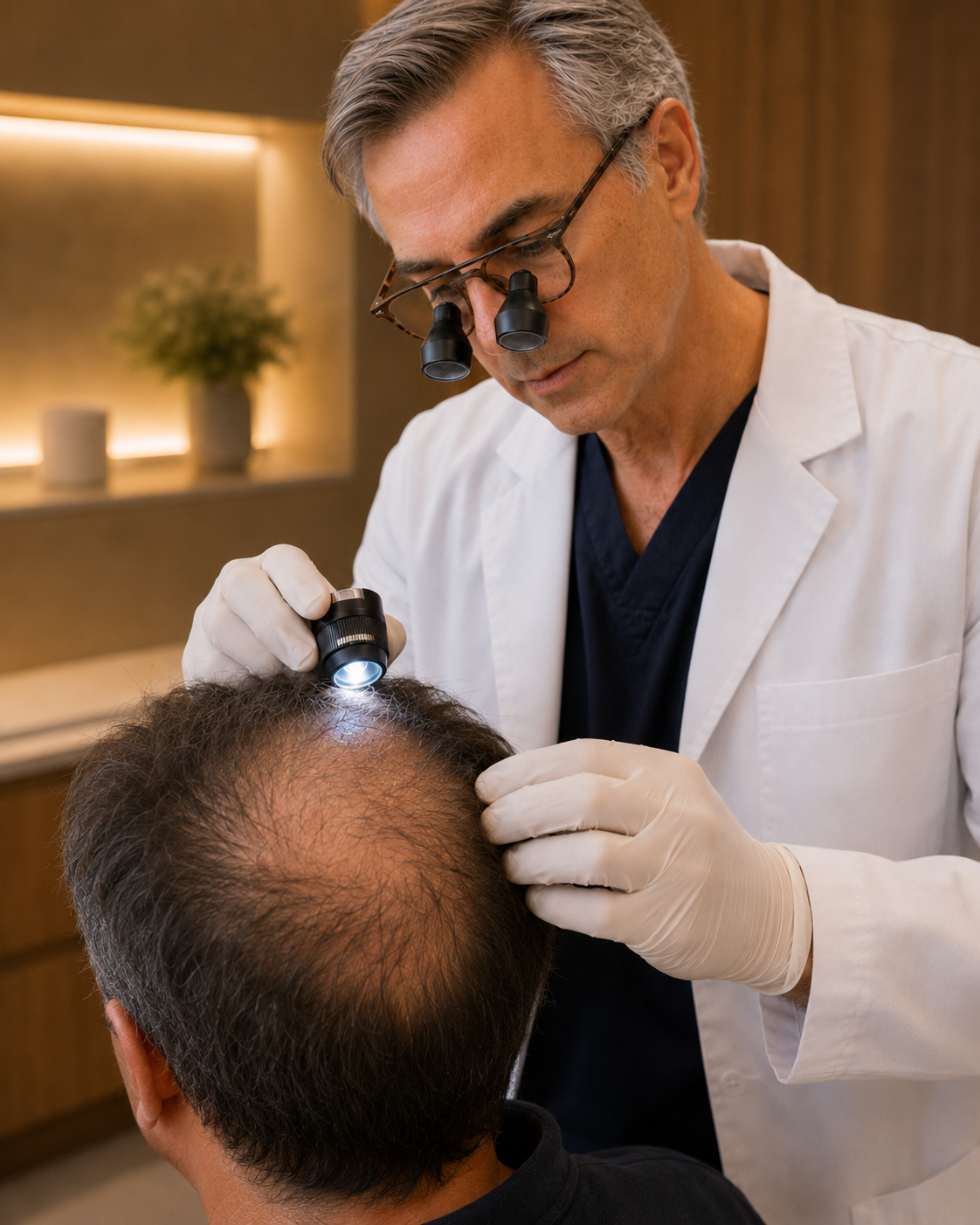 Examination of crown and vertex thinning in a man